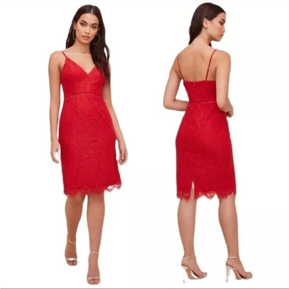 ASTR THE LABEL Red Lattice Inset Lace Dress Size Medium - Picture 6 of 11